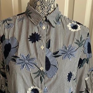 Max Jeans Striped Floral Blouse - Black and Blue